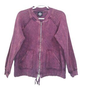Produce Company Distressed Textured Twill Zip-Up Bomber Style Jacket L